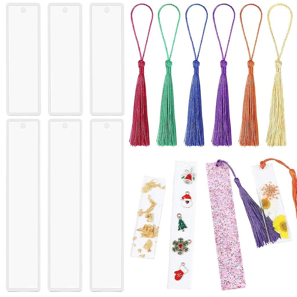 HASTHIP® 6 Pack Silicon Moulds for Resin Art DIY Bookmark Resin Mold Rectangle Bookmark Silicone Molds with 6 Pieces Colorful Tassels for Jewelry DIY Craft HASTHIP® 6 Pack Silicon Moulds for Resin Art DIY Bookmark Resin Mold Rectangle Bookmark Silicone Molds with 6 Pieces Colorful Tassels for Jewelry DIY Craft